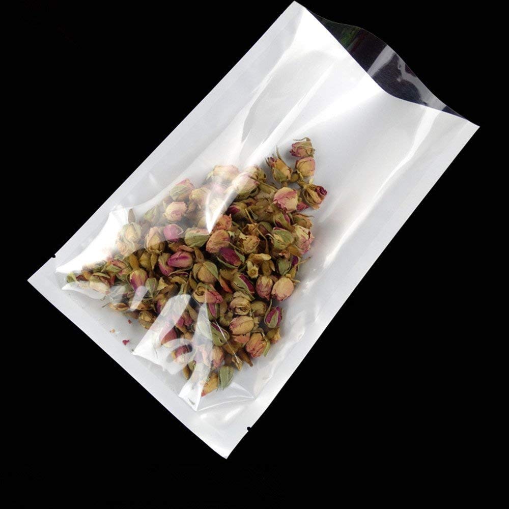 300 Pack 5.5x7.9 inch (Usable Size 5.1x7.5 inch) White Clear Front Open Top 2.8mil Plastic Vacuum Pouch Heat Sealable Bags for Food Storage Packets Mini Sample with Tear Notches